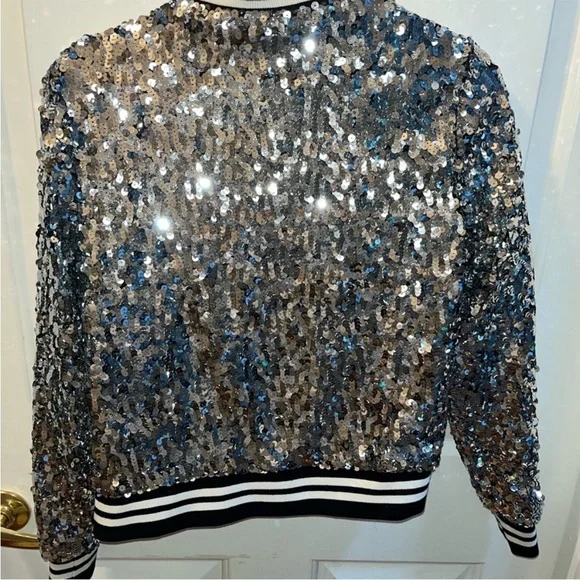 JuicyWomen's Sequin Bomber Jacket - Silver Blue - Picture 2 of 3